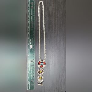 Artisan Beaded Necklace with Red and Blue Pendant